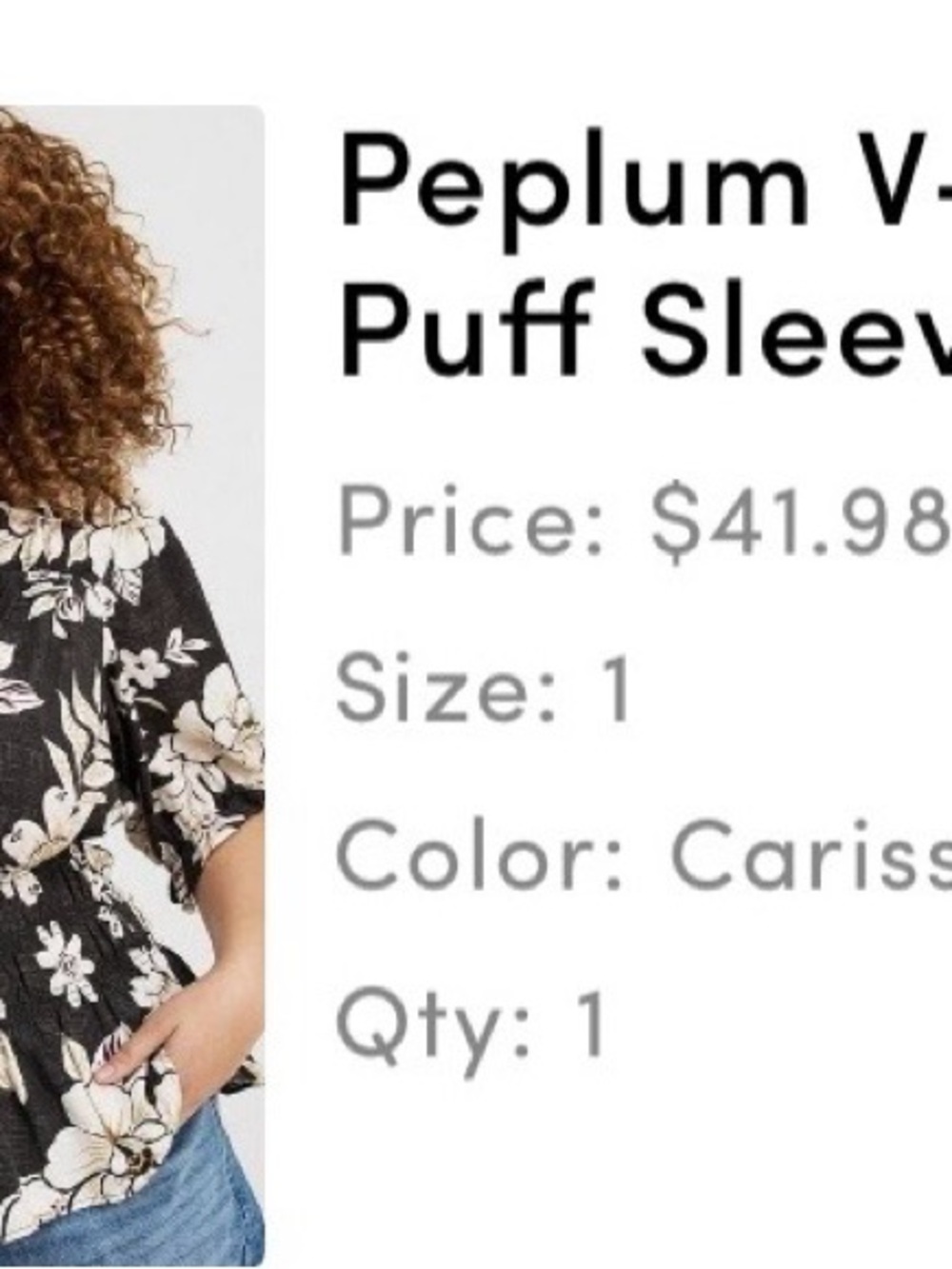 torrid Black Floral Peplum V-Neck Puff Sleeve Top